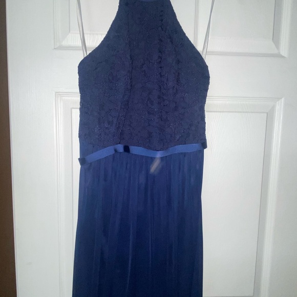 Elegant Navy Blue Lace Halter Dress - Picture 1 of 2